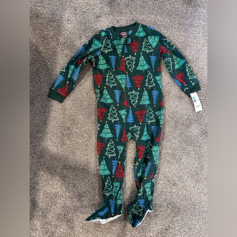 Carter's fleece Christmas PJs
Green and Red Tree Pattern Footie